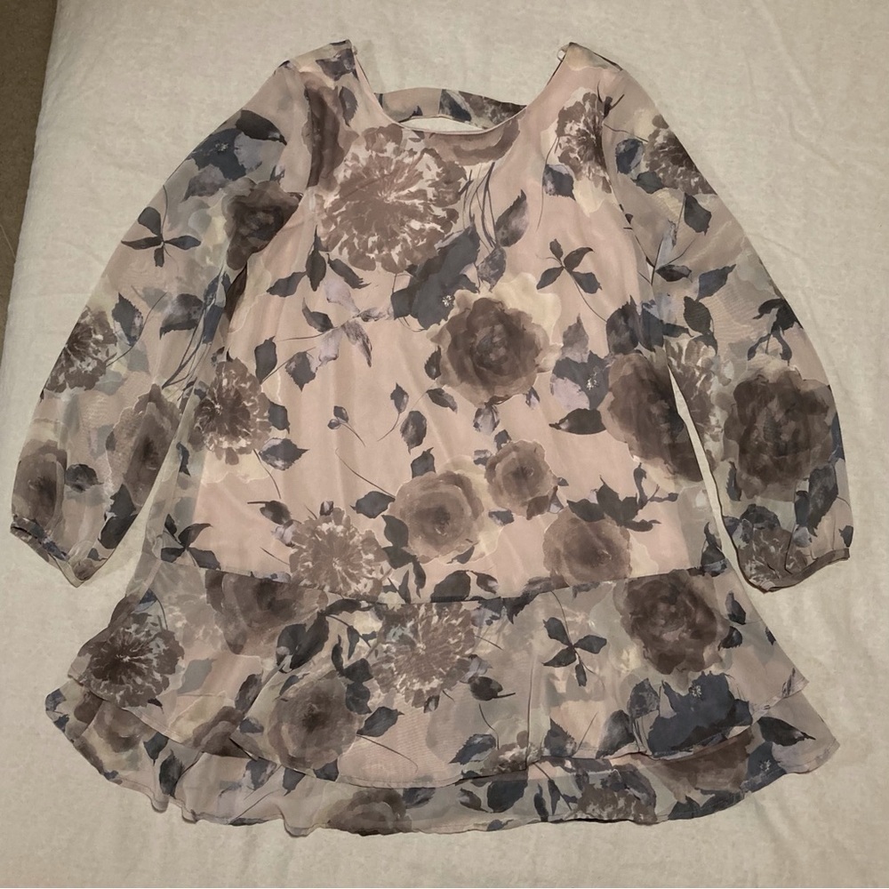 sawyer Chiffon Babydoll Style Dress‎ in Muted Floral Print | Ruffle Hem